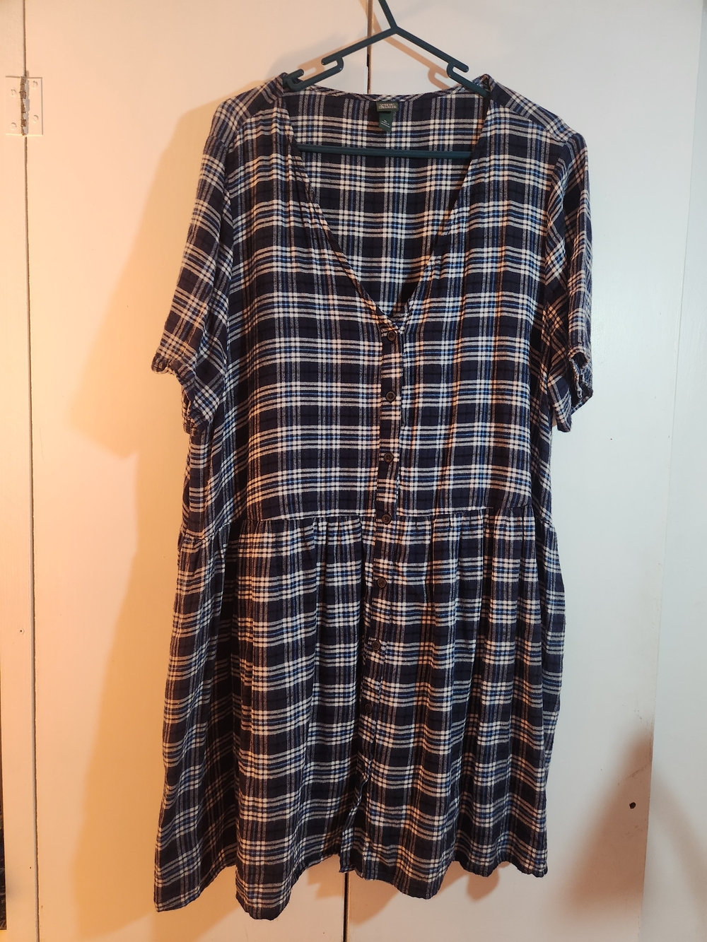 wild fable Navy and White Plaid Button Midi Dress